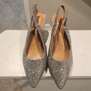 J.Renee Glittering Silver Slingback Heels